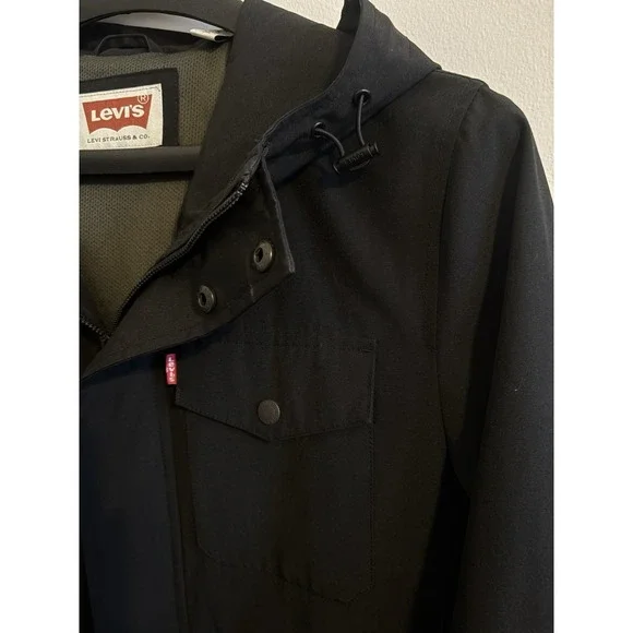 Levi's Black Men's Water Repellent Soft shell Hooded Trucker Jacket Small - Picture 2 of 6